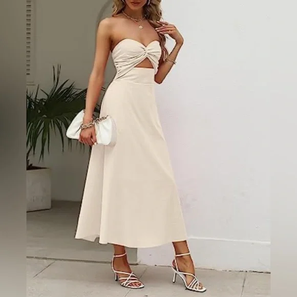 LILLUSORY Linen strapless twist front dress - Picture 2 of 9